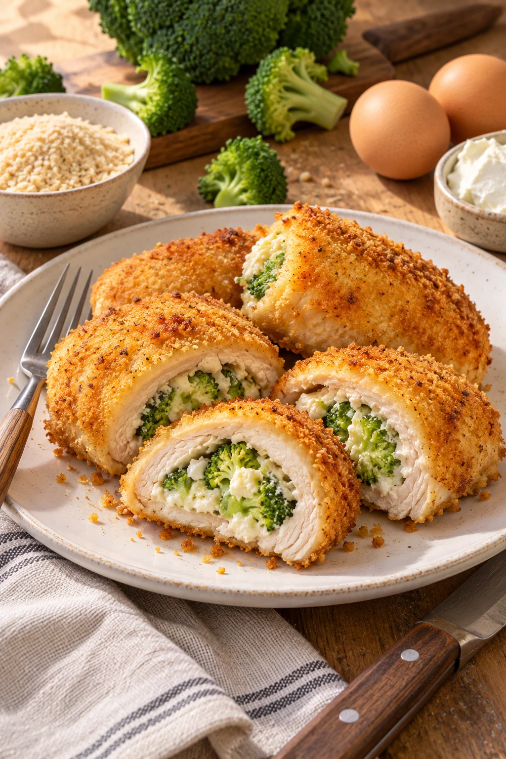 Pollo relleno de brócoli y queso recién horneado