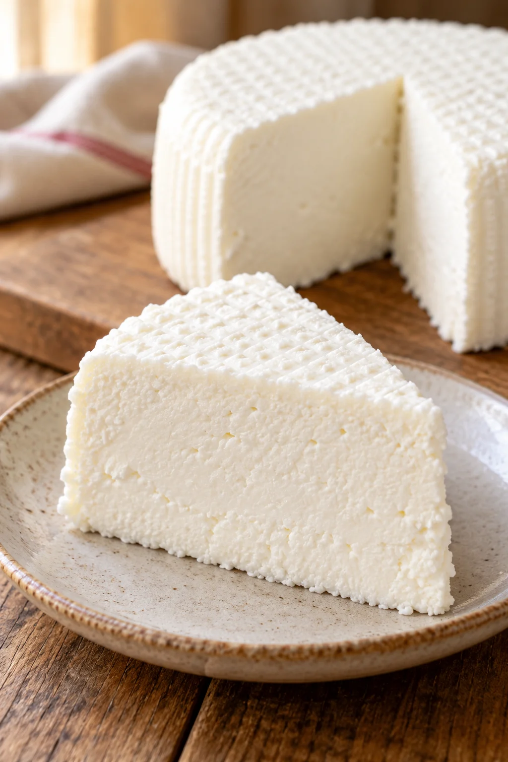 Queso fresco casero servido en la mesa.