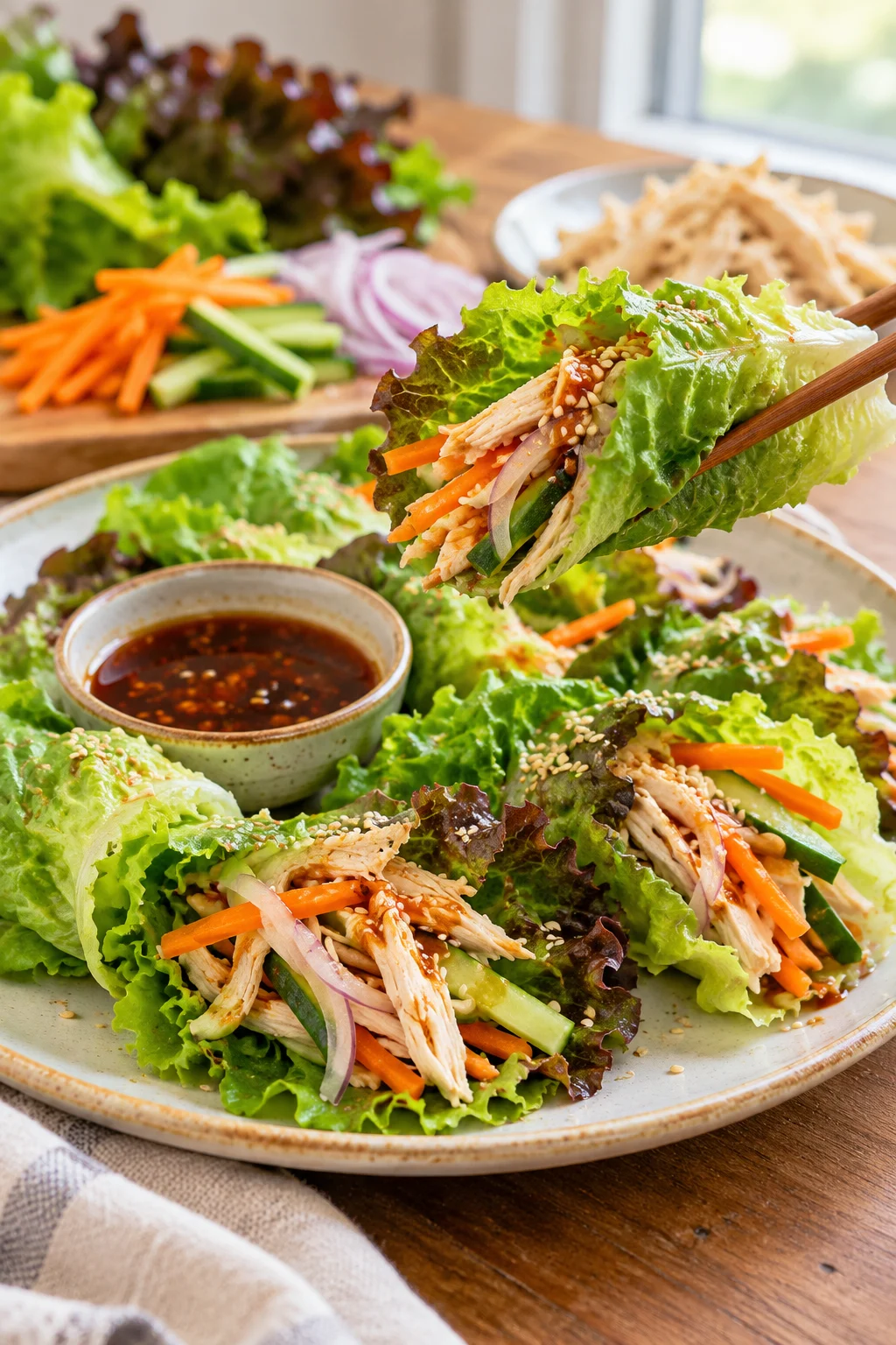 Rollos de ensalada thai siendo servidos