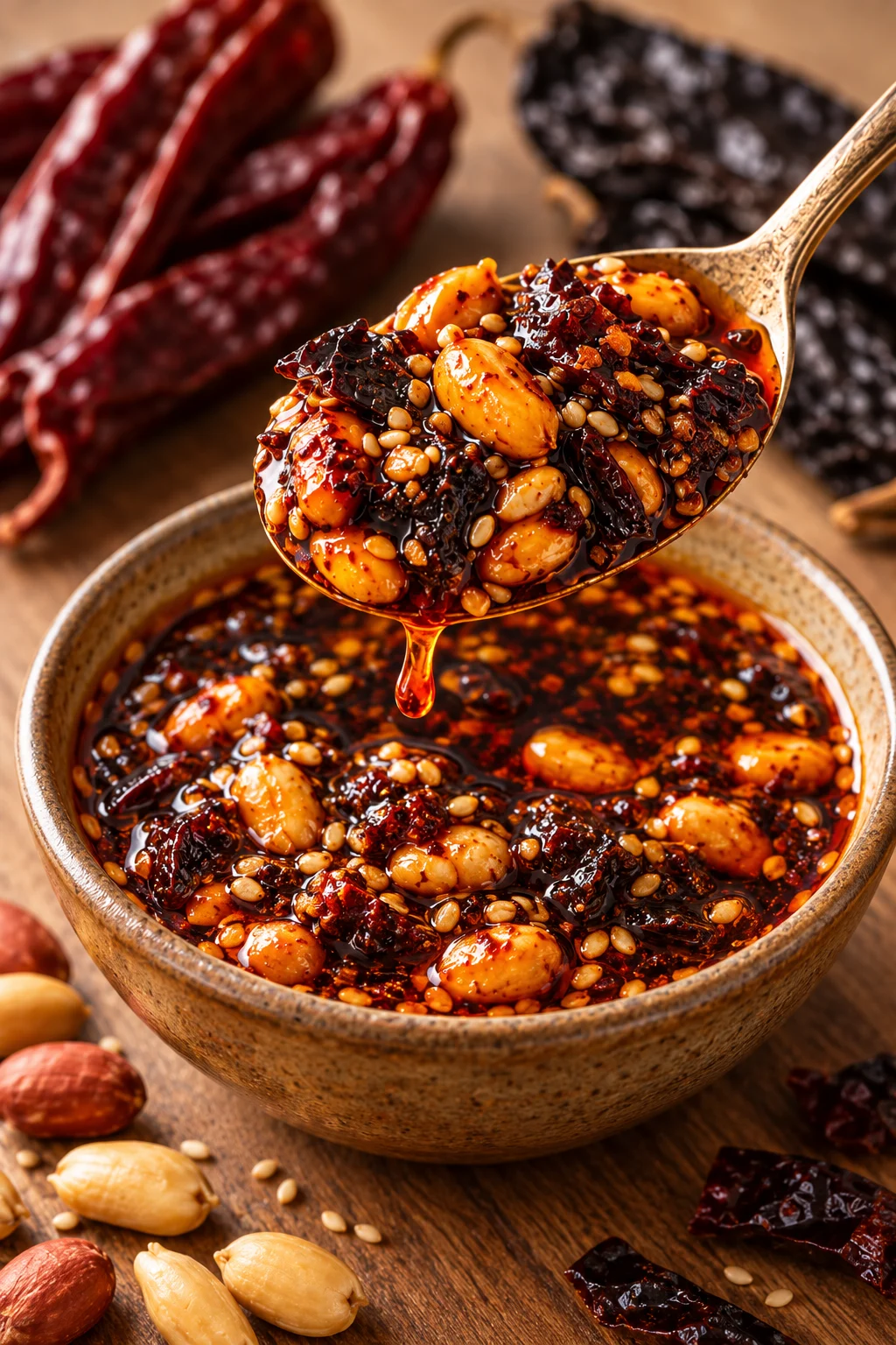 Salsa macha servida en un plato