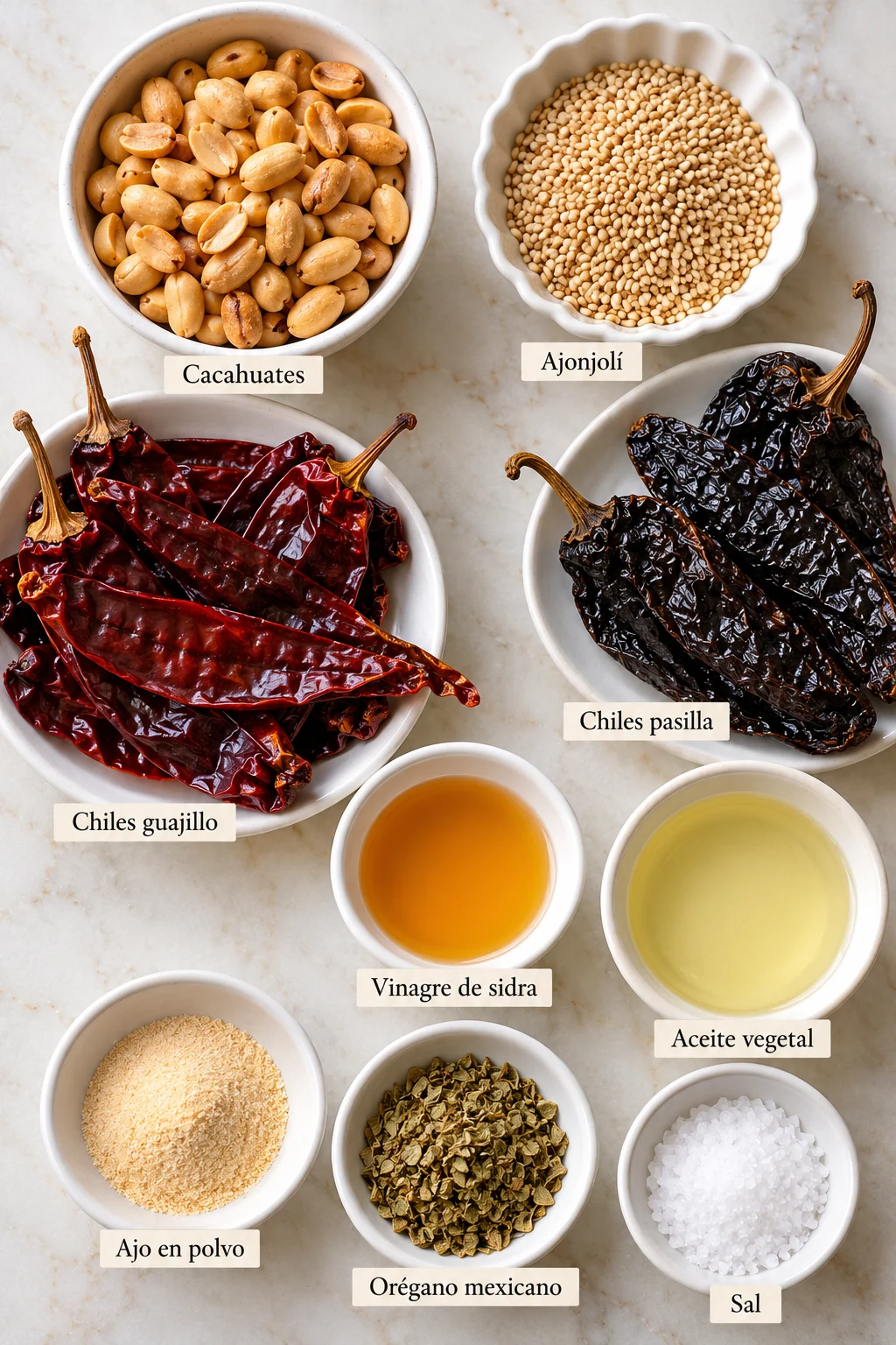 Ingredientes etiquetados para salsa macha