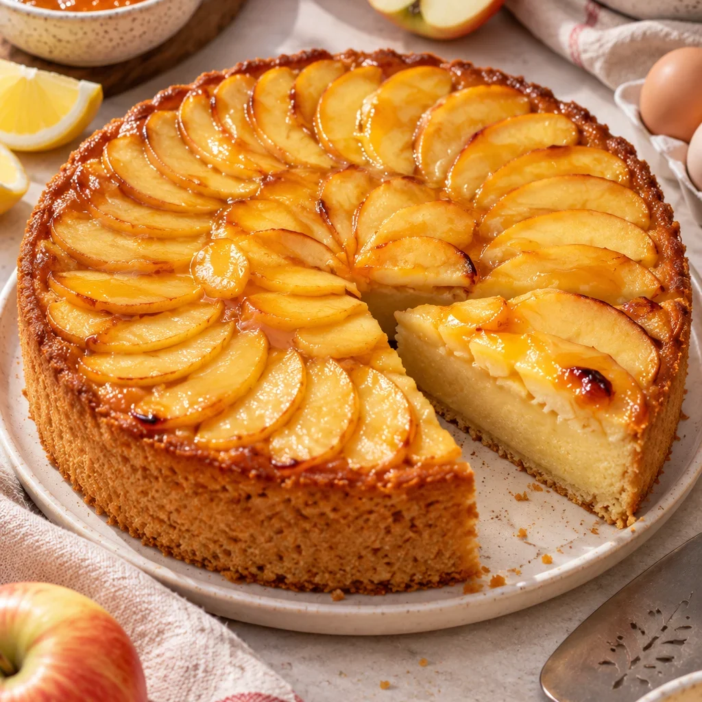 Tarta de manzana casera con cobertura glaseada y crema interior