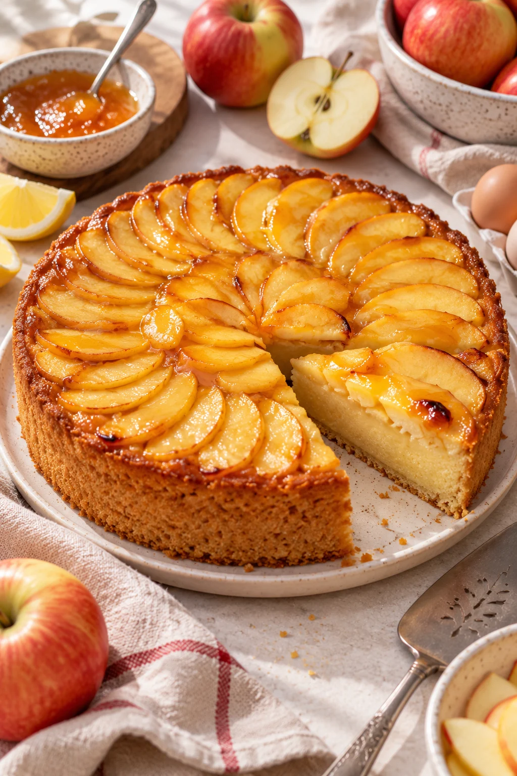 Tarta de manzana casera con cobertura glaseada y crema interior