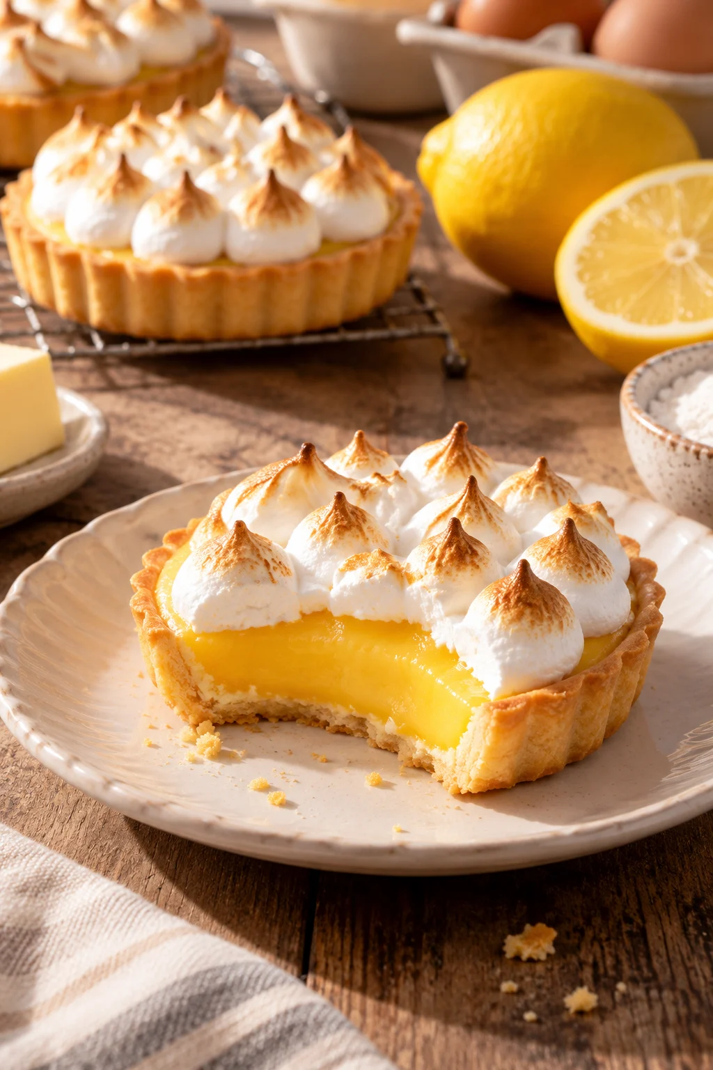 Tartaletas de limón: Tartaleta de limón con merengue dorado en primer plano