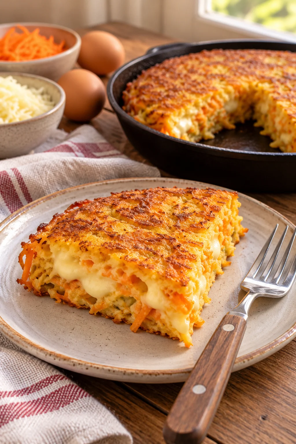 Tortilla de zanahoria y queso en primer plano