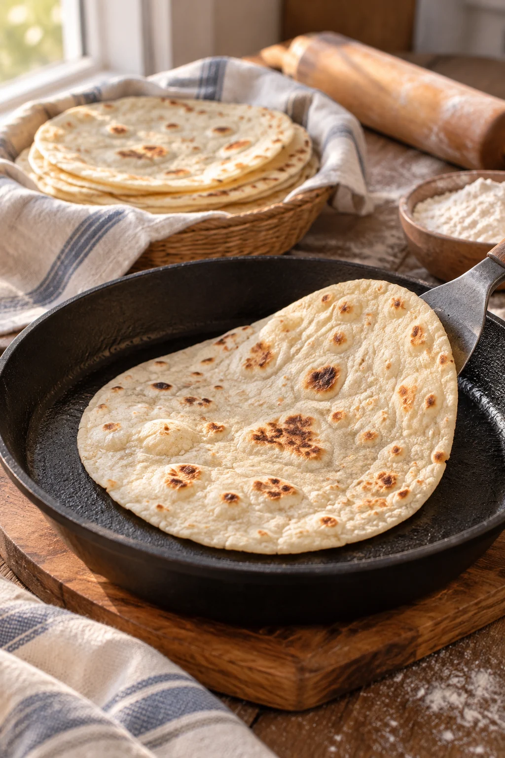 Tortillas de harina para fajitas siendo rellenas con ingredientes frescos.